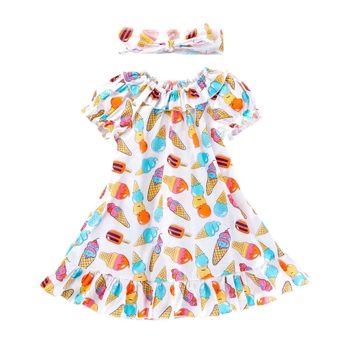 Short sleeved ruffled lollipop ice cream print