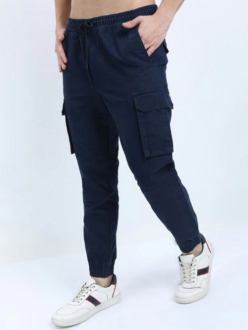 Men Mid Rise Solid Cargos(size38)(ColorNavy Blue)