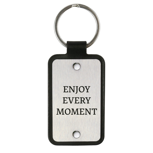 Leather keychain with stainless steel plate – Enjoy every moment