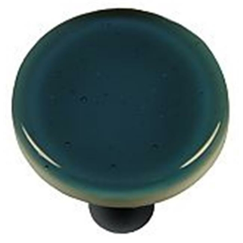 Hot Knobs HK1032-KRB Steel Blue Round Glass Cabinet Knob - Black Post