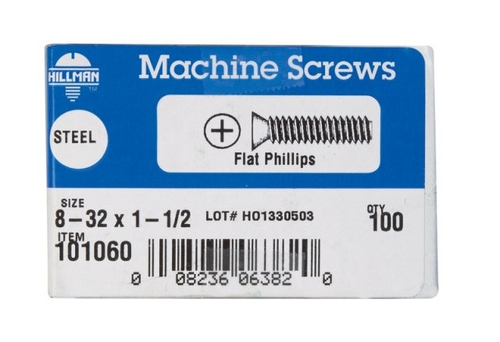 Hillman 101060 8-32 x 1.5 in. Phillips Flat Head Zinc Plated Steel Mac