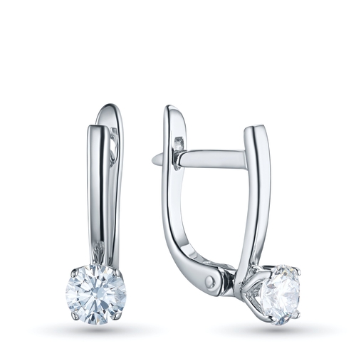 14K White Gold Earrings with 2 Round-Cut Lab-Created Diamonds 0.7