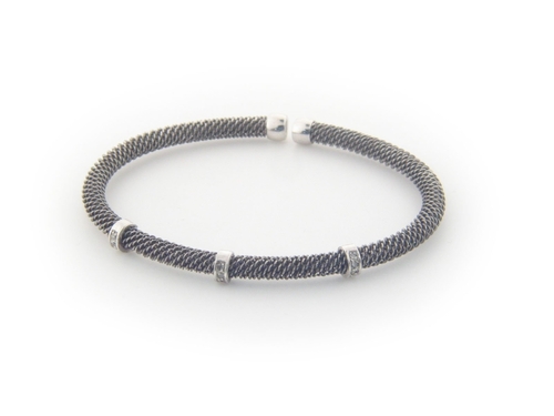 Fronay 356131N 925 Sterling Silver Diamond Bangle Mesh Bracelet Dipped