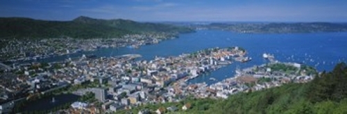 High angle view of a city  Bergen  Hordaland  Norway Poster Print by  