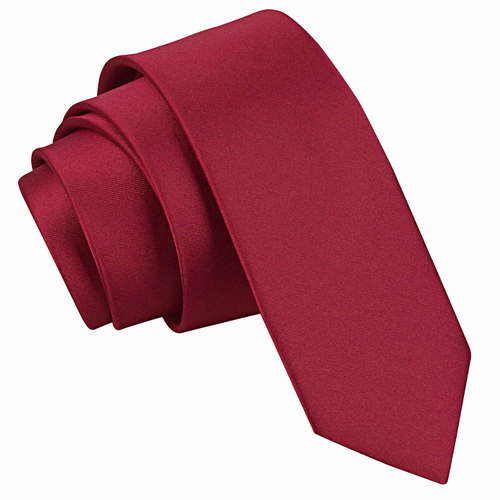 Plain Satin Skinny Tie - Burgundy