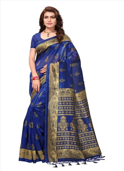 Generic Women's Art Silk Saree (Blue, 5-6 Mtrs)