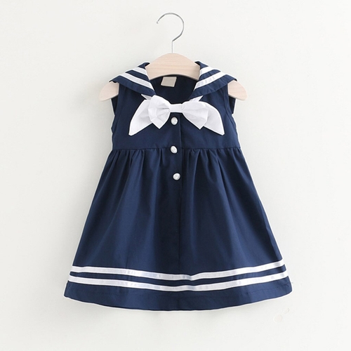 White and Navy Sailor Girls Dress