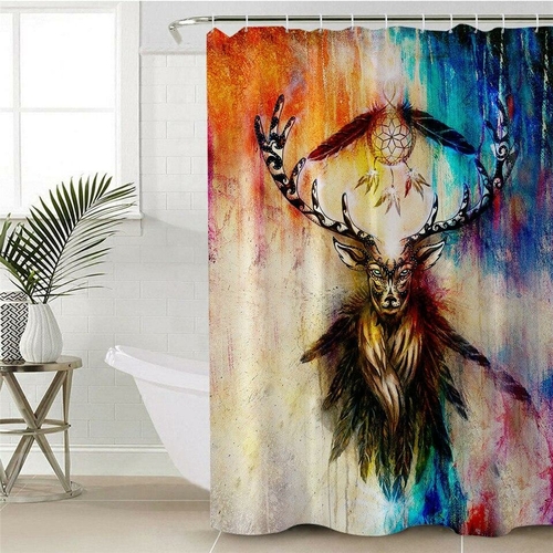 Colorful Native Deer Painting Shower Curtain