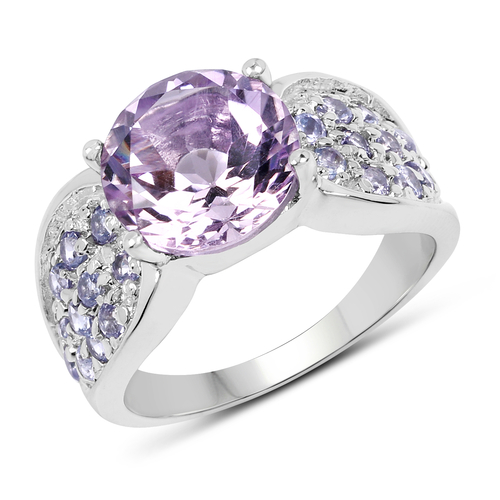 4.07 Carat Genuine Amethyst & Tanzanite .925 Sterling Silver Ring