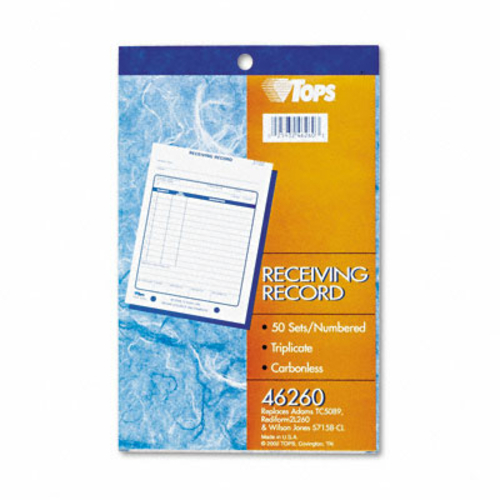 Tops 46260 Receiving Record  5-1/2 x 7-7/8  Carbonless Triplicate  50 