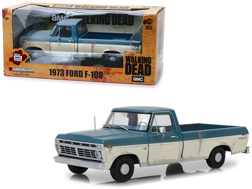 1973 Ford F-100 Ranger XLT Pickup Truck Blue and Cream (Weathered)