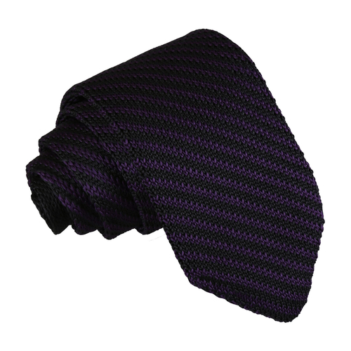 Diagonal Stripe Knitted Slim Tie - Black & Purple