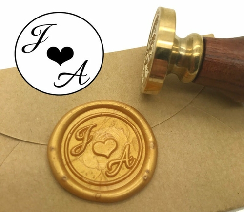 Main Heart Initials Wax Seal Stamp Personalized Monogram Custom image