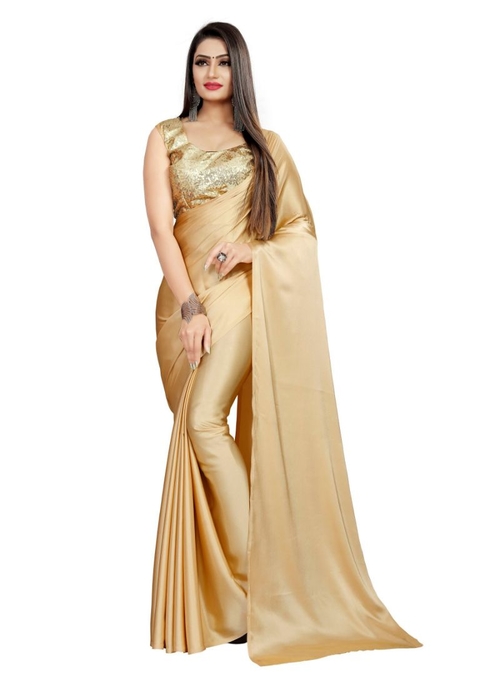 Generic Women's Satin Saree (Beige, 5-6 Mtrs)