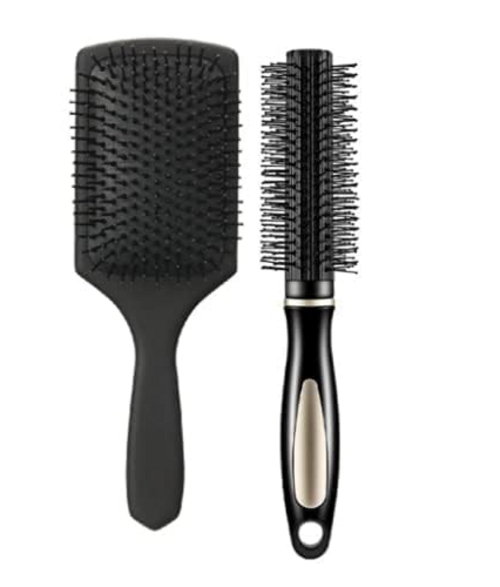 2 Pieces Hair Brush Comb Set Cushion Paddle Hair Brush and Round Hair