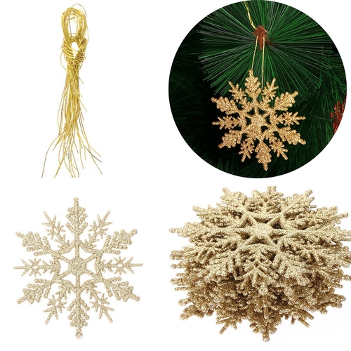 12Pcs Christmas Ornaments Gold Powder Snowflake