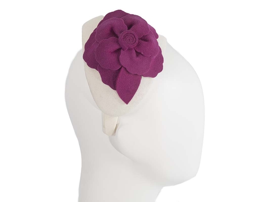 Wide cream & fuchsia winter headband with flower