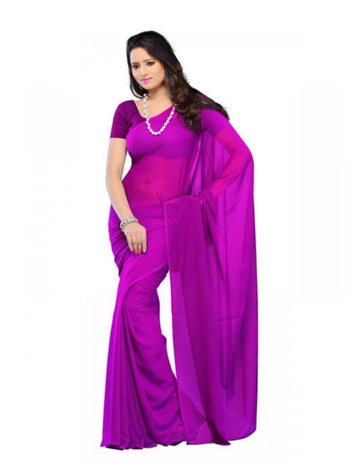 Plain Georgette Saree for Women-Purple