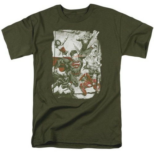 Trevco Jla-Green And Red Short Sleeve Adult 18-1 Tee- Military Green -