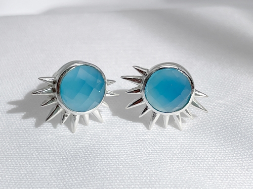 Blue Chalcedony Sterling Silver Sun Point Earrings 