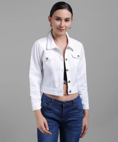 Women Solid Light Weight Casual Short Jacket (Color White) (Size XL)