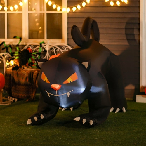 HOMCOM 4Ft Tall Halloween Inflatable Black Cat Airblown Outdoor Yard
