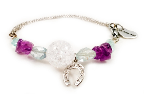 Aquamarine, White Onyx and Amethyst Stones Silver Plated Bracelet with