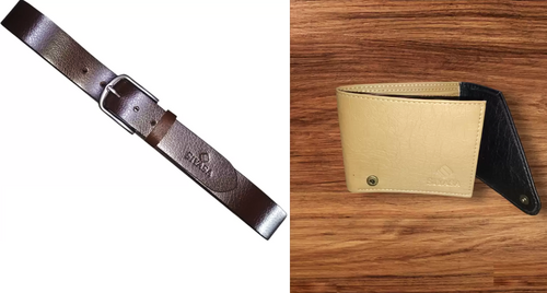 Genuine Leather Belt & Casual, Formal TAN Wallet Pack of 2