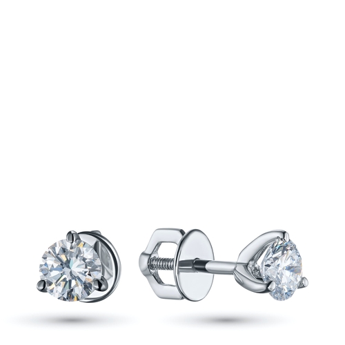 Sterling Silver Earring Studs with 2 Round-Cut Lab-Created Diamonds