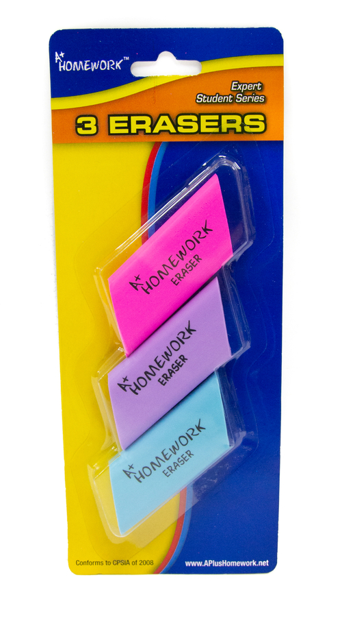 A+ Homework Neon Erasers - 48 Count, 3 pack