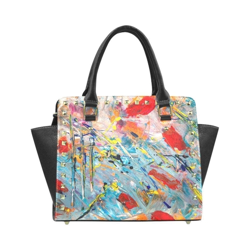 Handbags - Colorful Paint Splatter Rivet Style Top-handle Bag