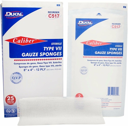 Dukal Type VII Gauze Sponges 8" x 4". Case of 1000 12-ply Gauze