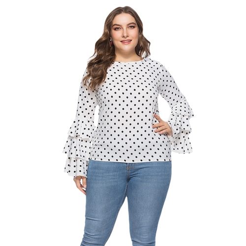  Plus Size 6XL Women Retro Polka Dot Round