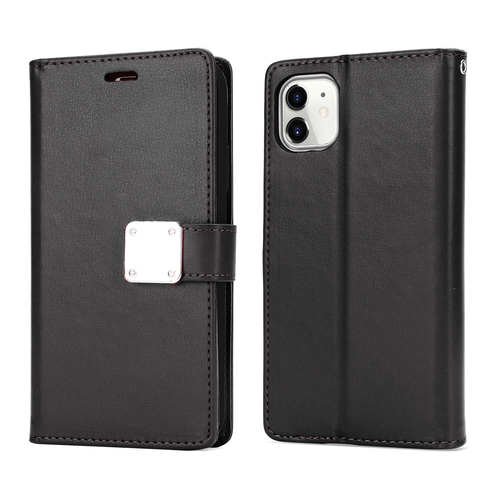 Multi Pockets Folio Flip Leather Wallet Case with Strap for iPhone 12
