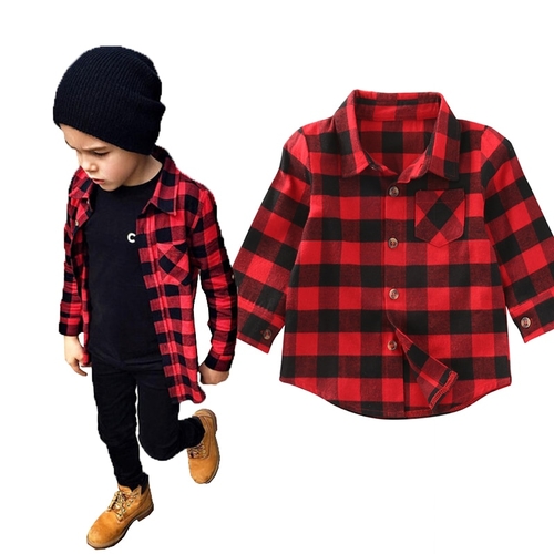 2017 Kid Long Sleeve Plaids Shirts Child Kids Boys