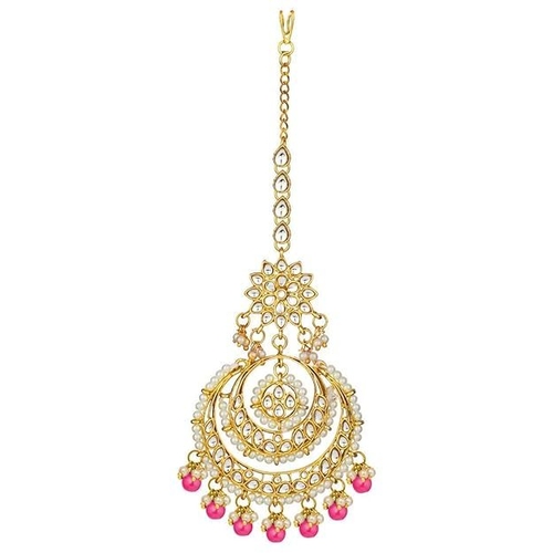 Gold Plated Traditional Kundan Studded with Pearls Maang Tikka for