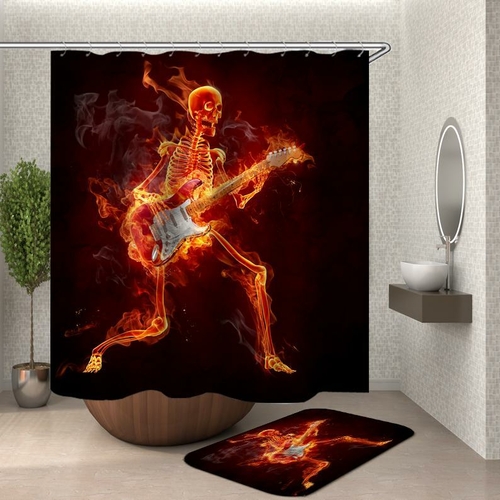 Jamming In Flames Skeleton Shower Curtain