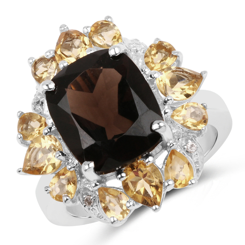 7.26 Carat Genuine Smoky Quartz, Citrine and White Topaz .925 Sterling