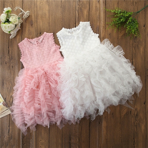 Sweet Kids Baby Girl Lace Dress Sleeveless Ruffles