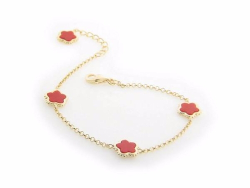 Fronay 762112C 7 & 1 in. Four Coral Flower Charms Bracelet in Vermeil 