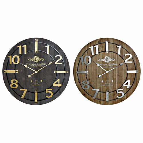 Wall Clock DKD Home Decor 68 x 3 x 68 cm Natural Black Iron MDF Wood