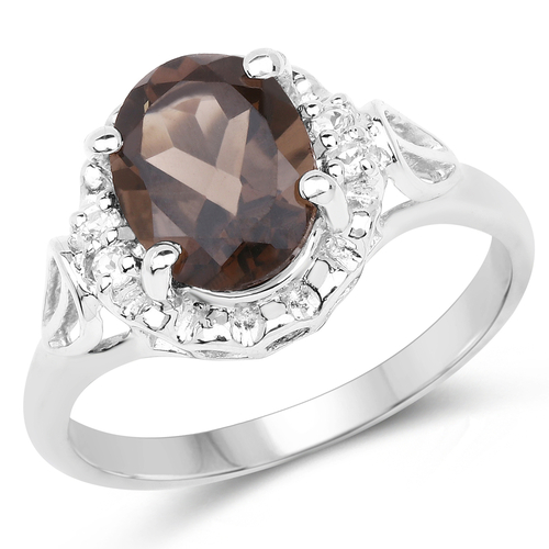 1.83 Carat Genuine Smoky Quartz and White Topaz .925 Sterling Silver