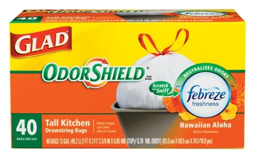 Glad 78626 Odor Shield Tall Kitchen Bags  White - pack of 6