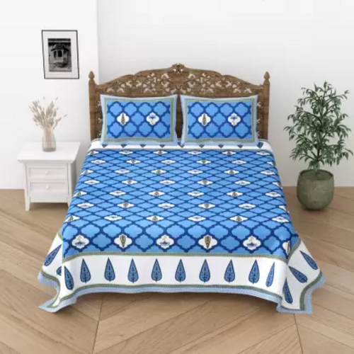 244 TC Cotton Double Floral Flat Bedsheet  (Pack of 1, Royal Blue