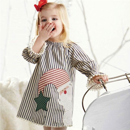 Toddler Kids Baby Girls Santa Striped