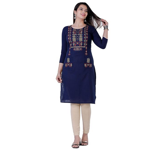 Beautiful Embroidered Cotton Knee Long Kurta