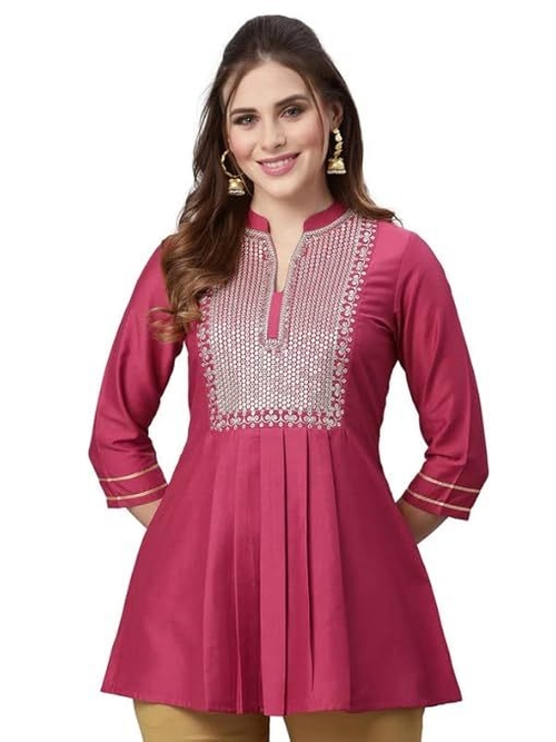 Women's Embroidery & printed Fit & Flare Top  (Size-M) (Color-ROSE