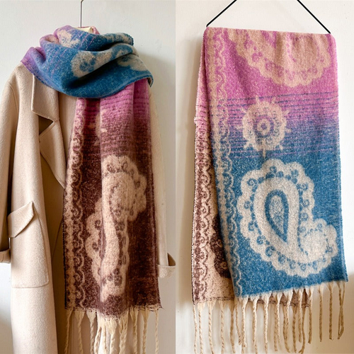 Retro Cashew Scarf Women's Imitation Cashmere Thick Neck Tassel