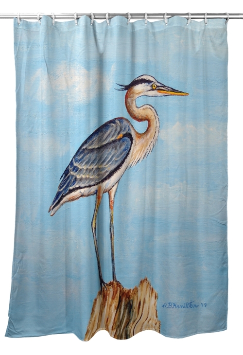 Betsy Drake SH627 70 x 72 in. Blue Heron on Stump Shower Curtain