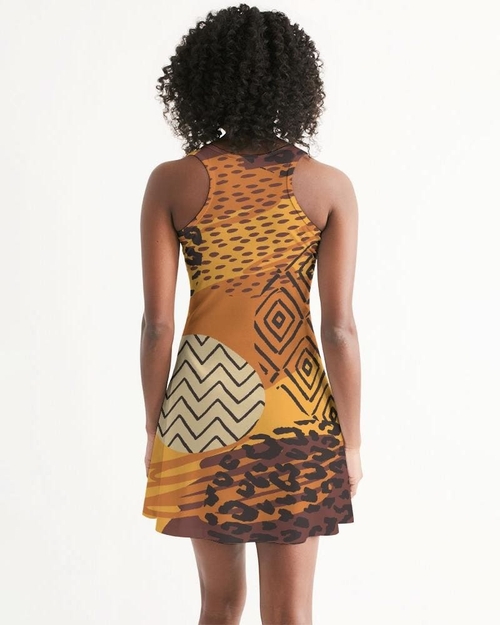 Womens Dress - Multicolor Safari Style Racerback Dress / Brown